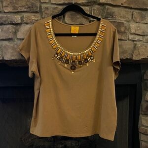 NWT Ruby Rd. Brown “Nutmeg” with amber, gold and brown embellishments. 1X